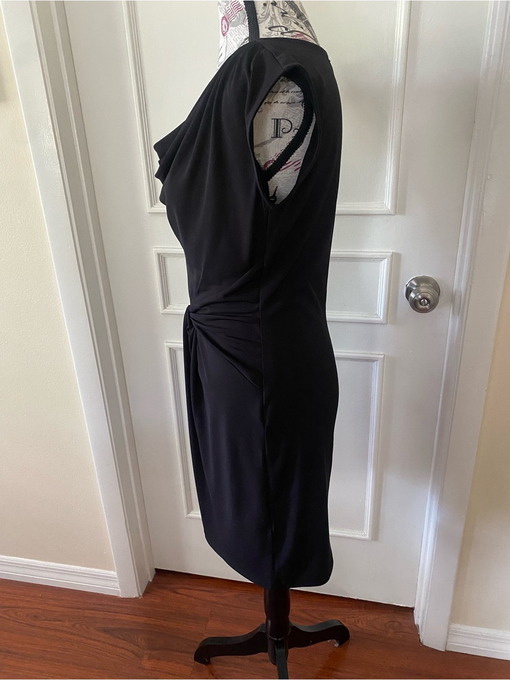 Michael Kors Black Cowl Neck Ruched Knot Sheath Dress XS - Picture 4 of 11